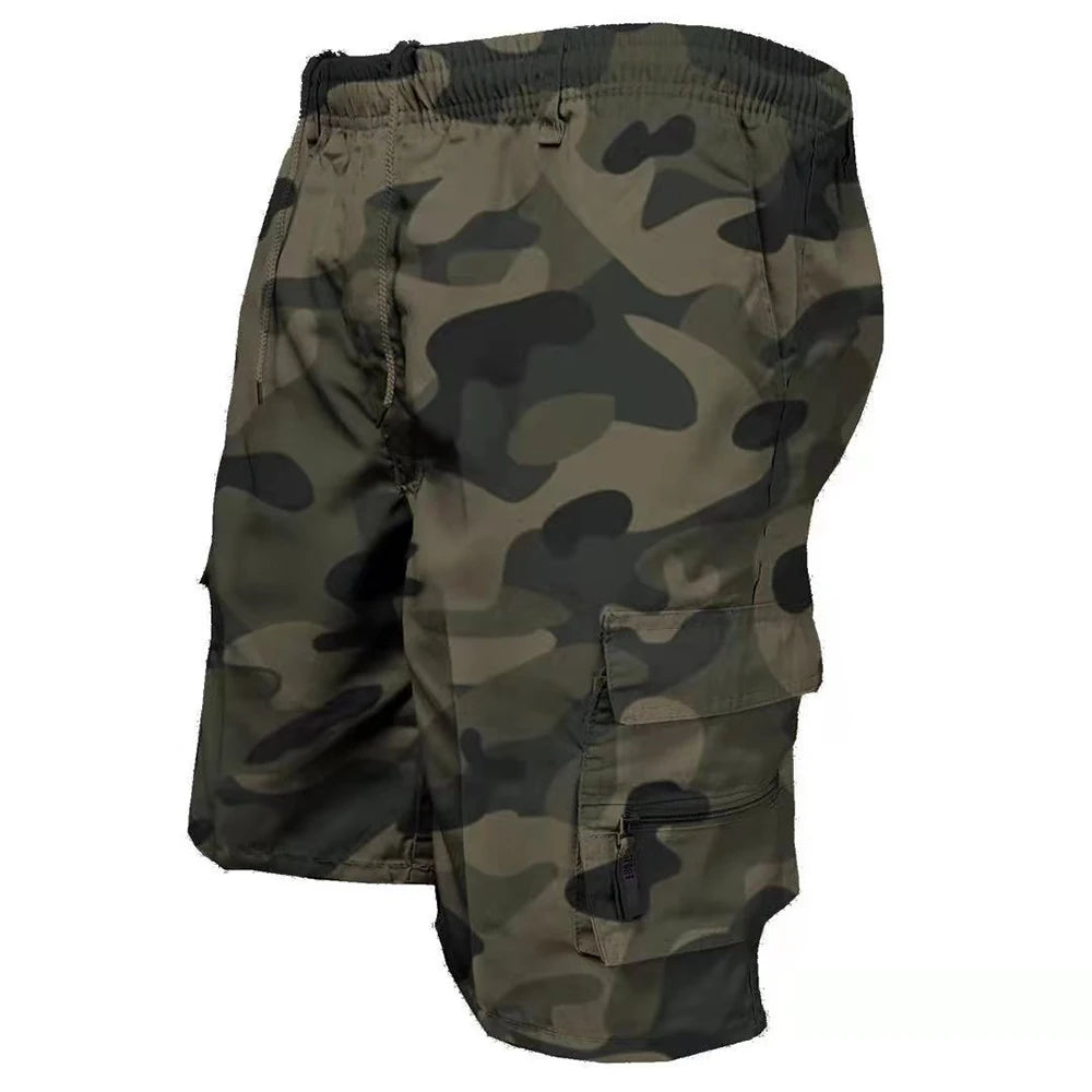 Men's Loose-Fit Cargo Shorts with Drawstring Waist and Multiple Pockets