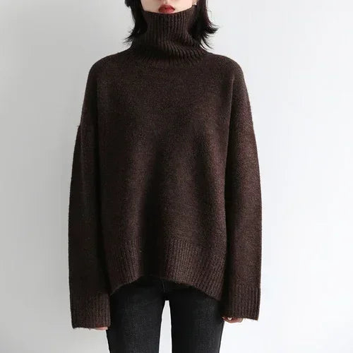 Women's Oversized Roll Neck Long Sleeve Sweater Casual Knit Layer