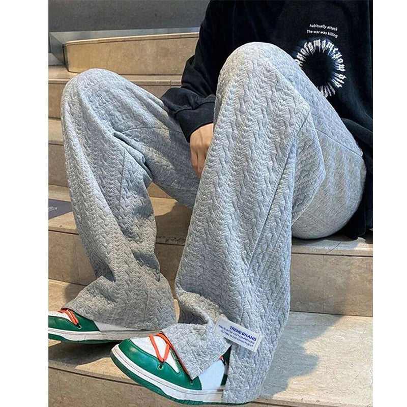 Full Length Open Knit Wide Leg Casual Streetwear Pants