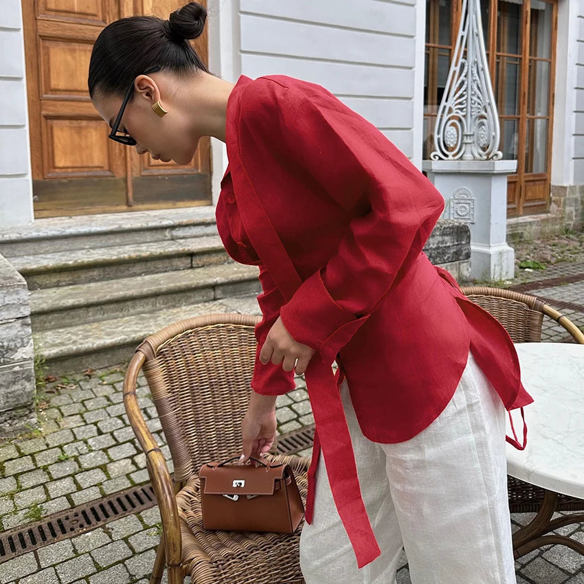 Women's Scarf Collar Shirt with Shaped Tie Back