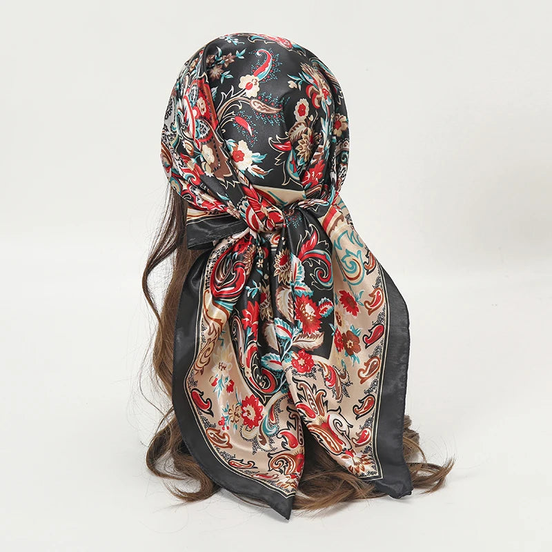 Printed Square Scarf with Ornate Paisley Pattern Options