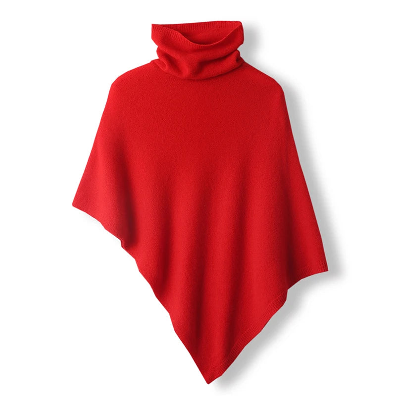 Turtleneck Ribbed Poncho for Layering over Tops and Dresses