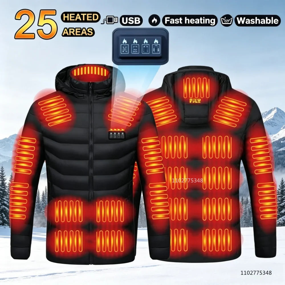 USB Heated Hooded Full Zip Long Sleeve Outdoor Jacket