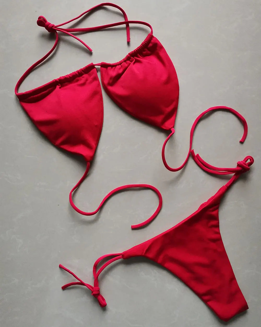 Women's Tie String Triangle Bikini Top and Thong Set