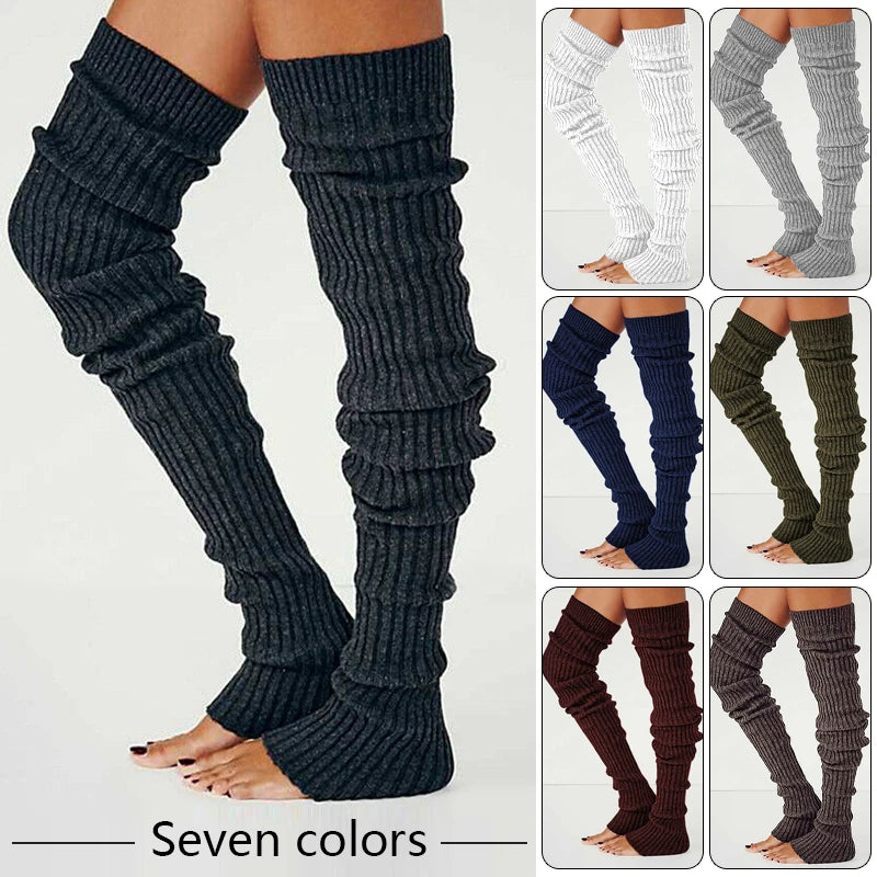 Solid Long Ribbed Leg Warmers with Open Foot Shape