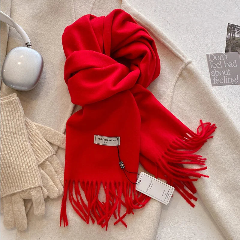 Solid Long Fringed Scarf for Draped Neck Styling