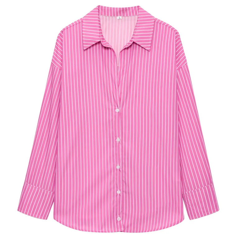 Women's Striped Collared Long Sleeve Shirt