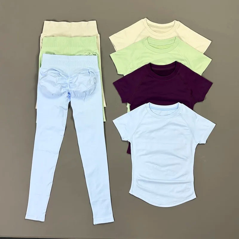 Women's Tee And Leggings Yoga Set For Workout Outfits