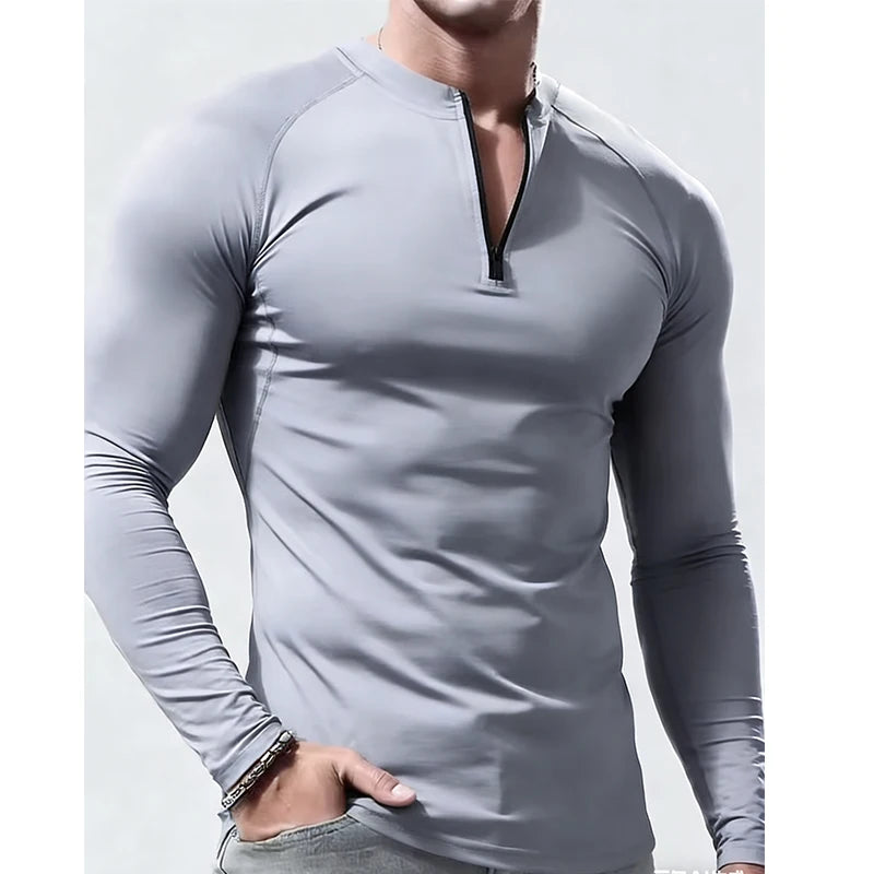Men's Fitted Long-Sleeve Stretch Polo Shirt