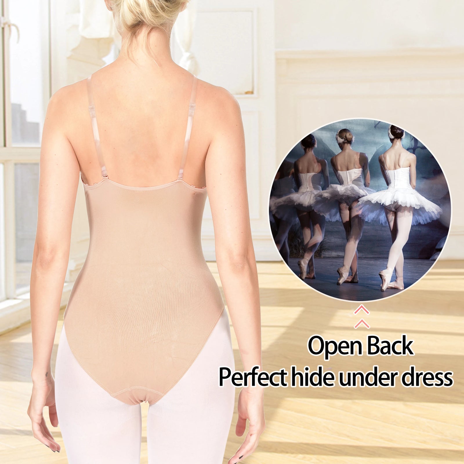Camisole Ballet Undergarment Leotard with Thin Straps and Low Back