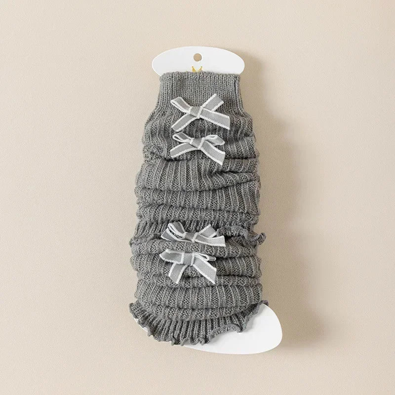 Children's Knit Leg Warmers with Decorative Bow Details