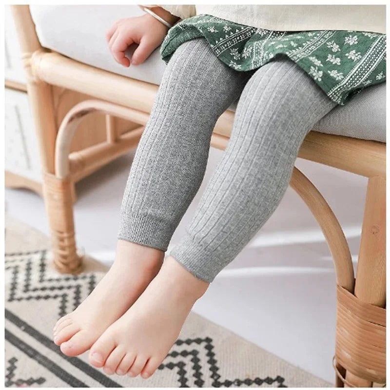 Children's Solid Ribbed Leggings with Full Length Footless Shape