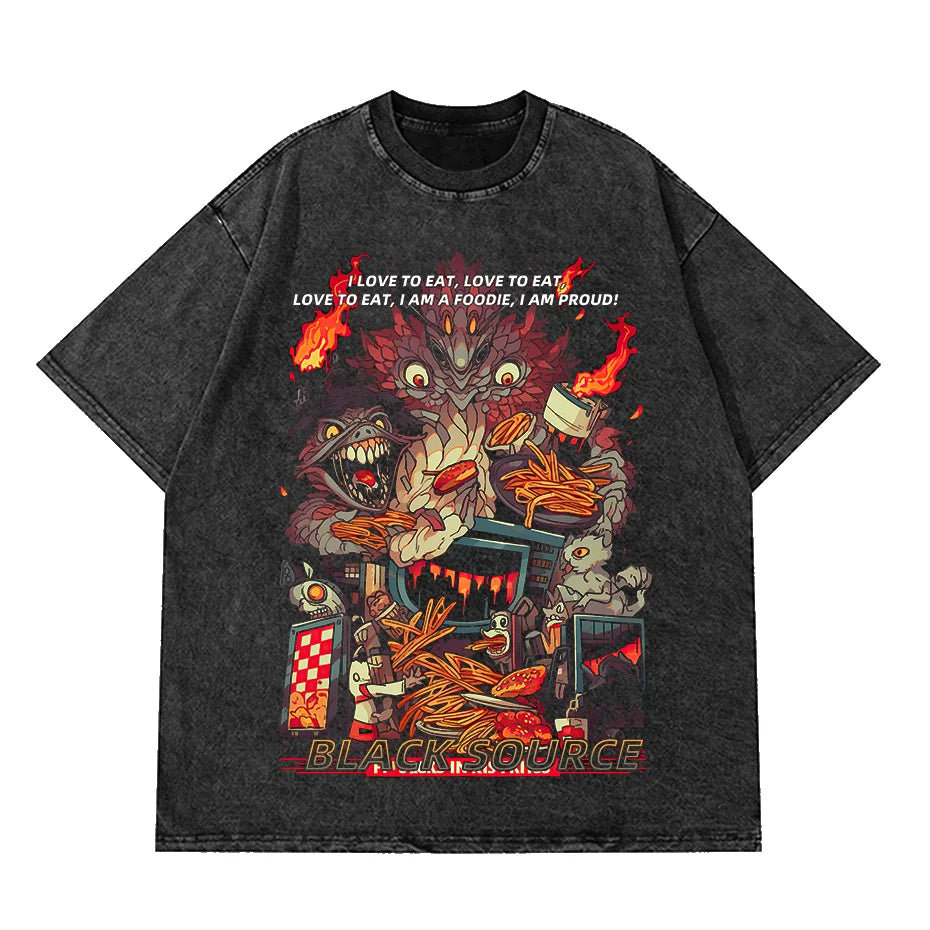 Anime Octopus Vintage Wash Harajuku T-Shirt Japanese Style Unisex