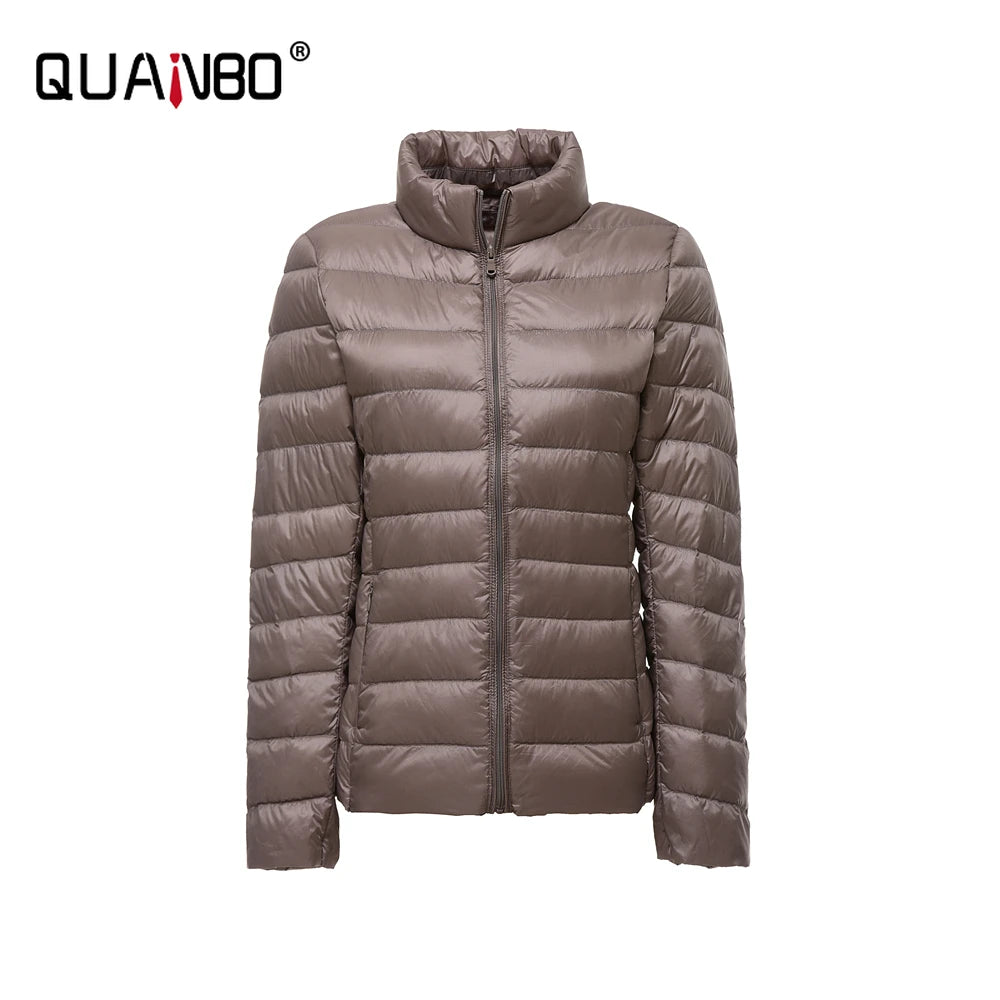 Women's Quilted Stand Collar Zip Front Jacket for Layered Outfits