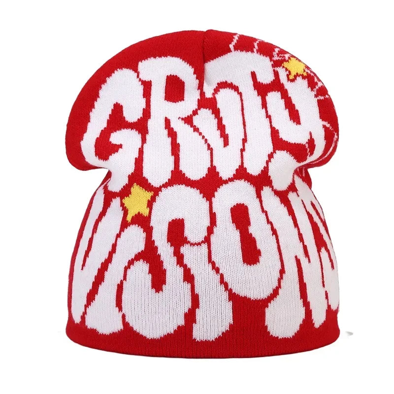 Graphic Knit Beanie with Letter and Pattern Style Options