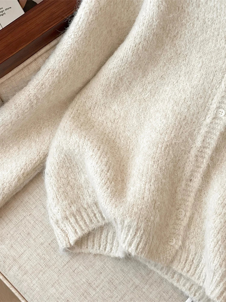 Women's Fluffy V Neck Zip Front Cardigan Casual Knit Layer