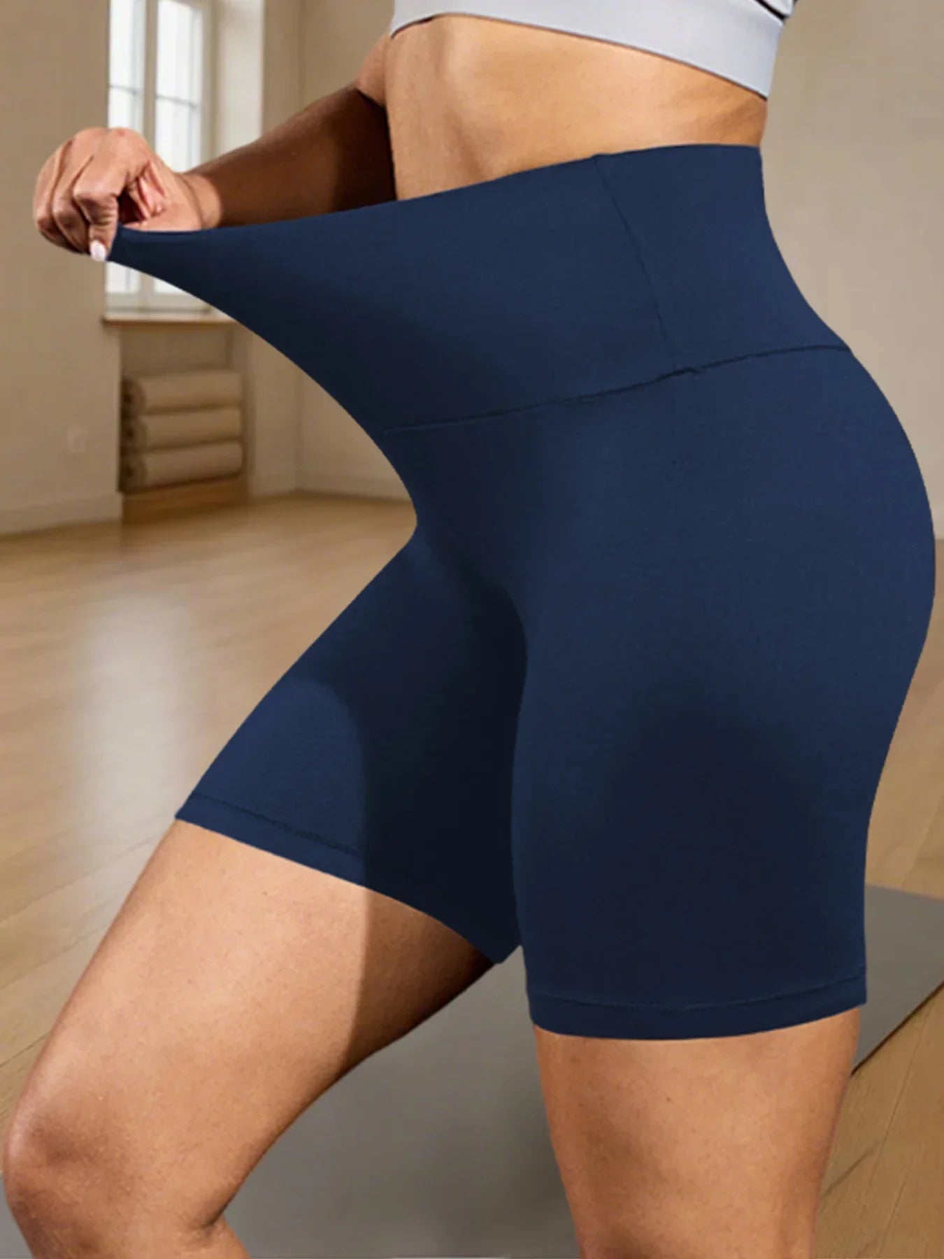 Women's High Waist Polyester Blend Biker Shorts for Yoga and Running