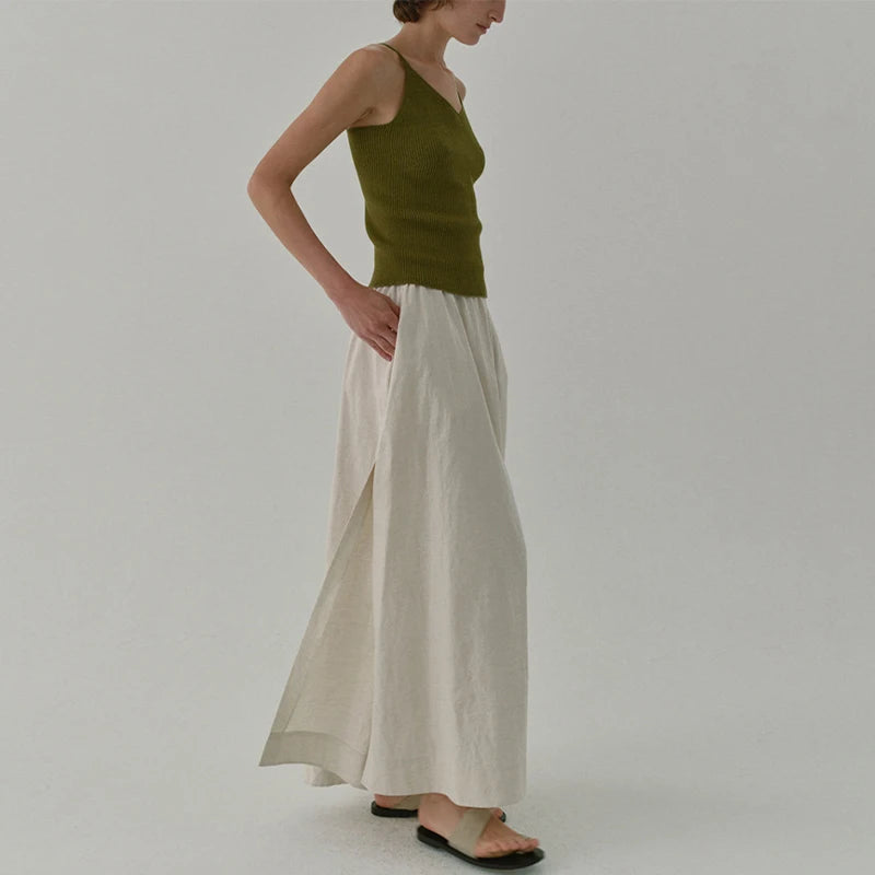 Women's Cotton-Linen Loose A-Line Ankle-Length Skirt with Pockets for Casual Everyday Outfits