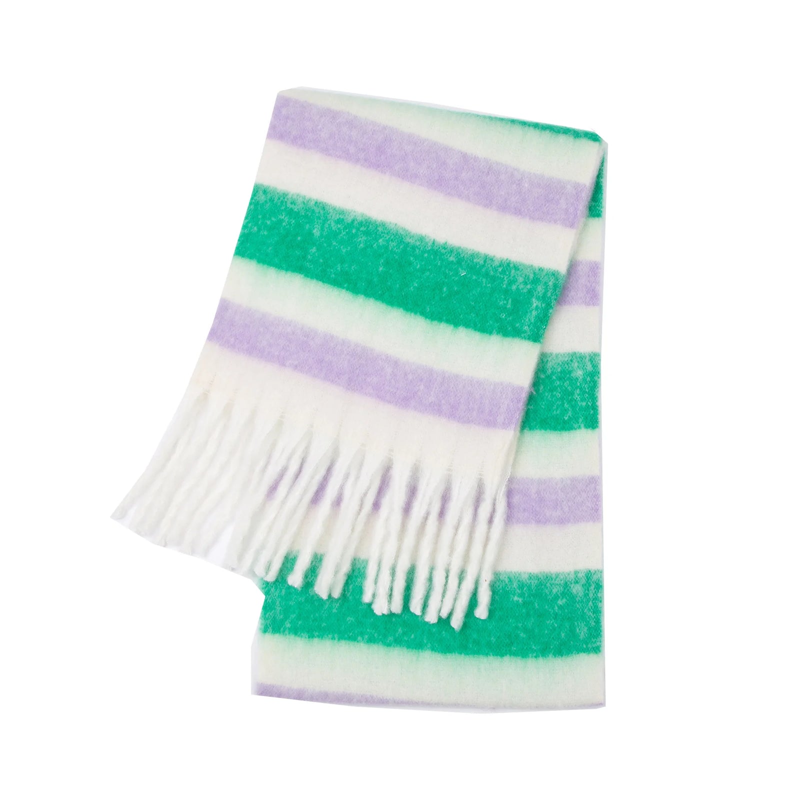 Multicolor Plaid Scarf with Long Shape and Fringed Ends