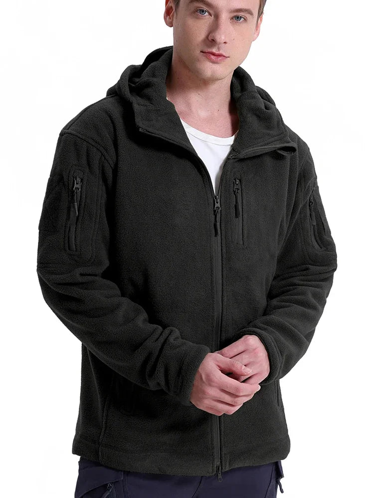 Men's Hunting Fleece Jacket Hiking Hunting Outdoor Fleece Tactical Jacket Winter Warm Full Zip Military Hoodies Multi-Pockets