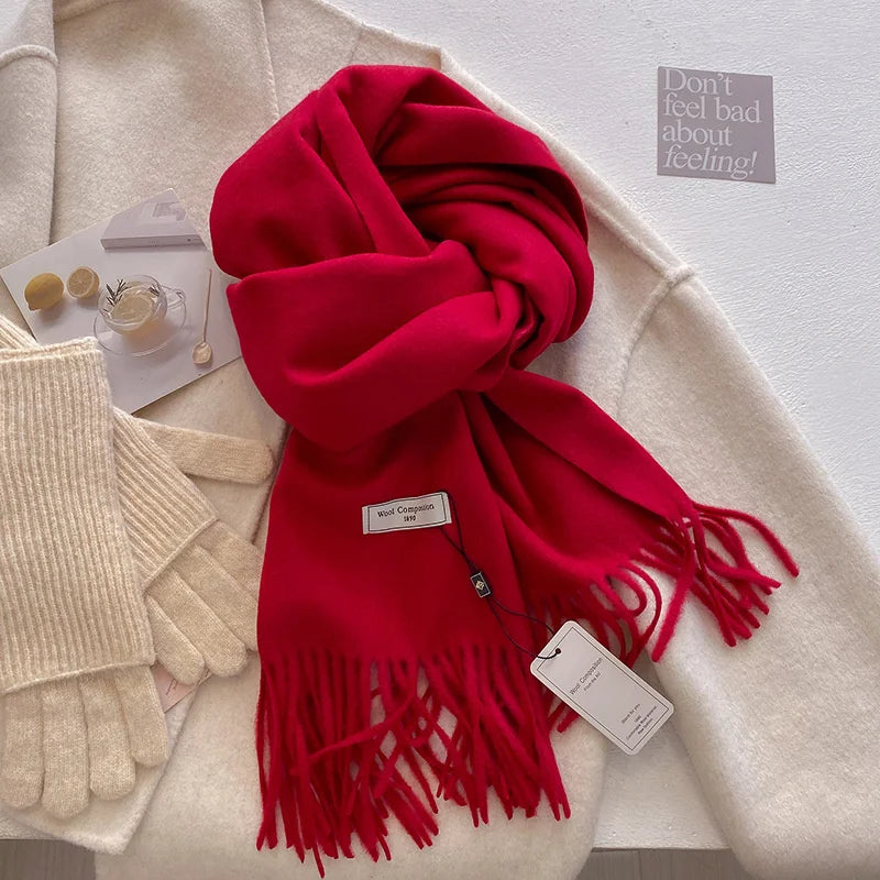 Solid Long Fringed Scarf for Draped Neck Styling