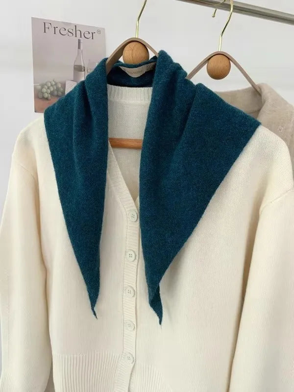 Striped Triangle Knit Scarf with Tieable Pointed Ends