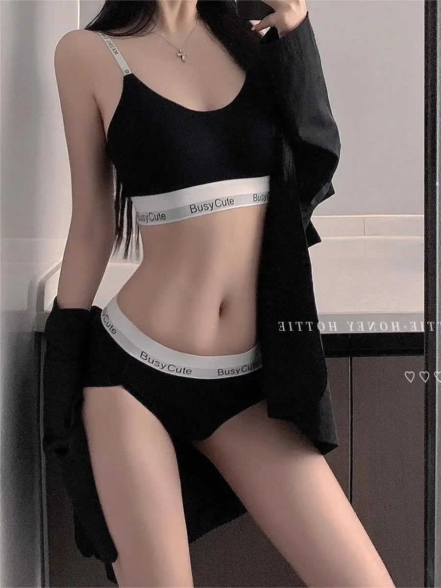 Women's Cotton Bralette with Contrast Letter Band