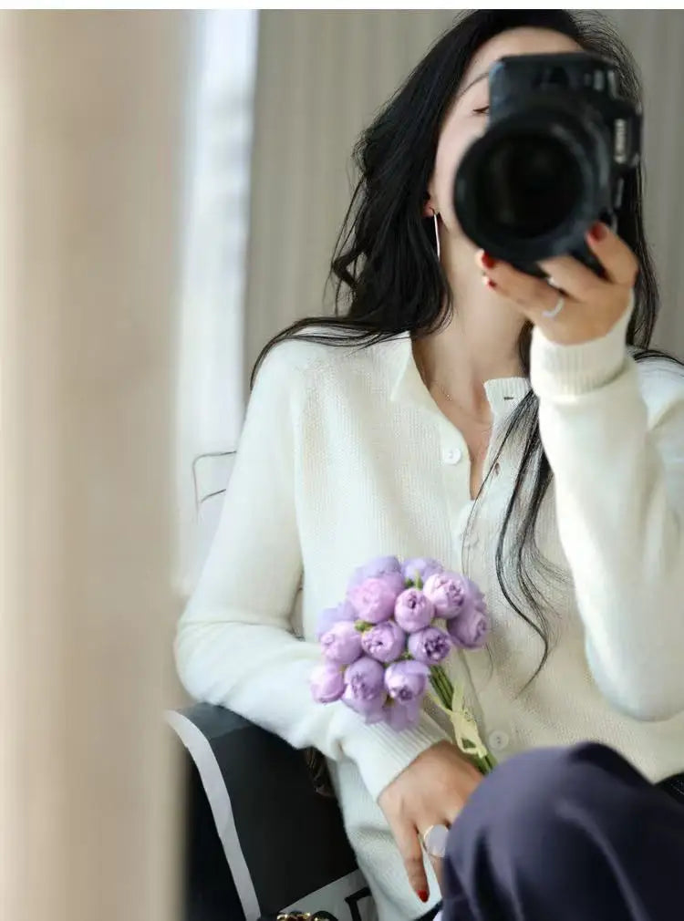 Autumn Women's Pure Cashmere Cardigan - European Style High-end Early Autumn Soft Knit Short Sweater Coat