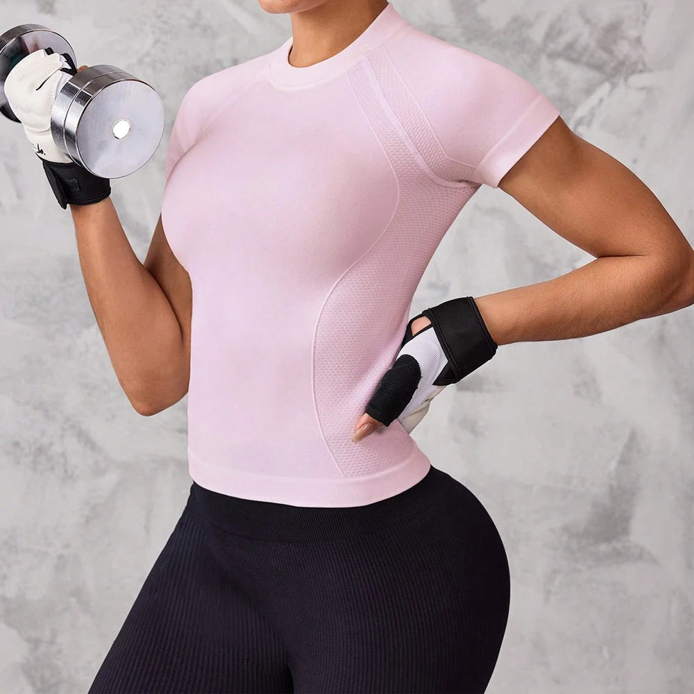 Women's Crew Neck Fitted Short Sleeve T-shirt For Workout Outfits