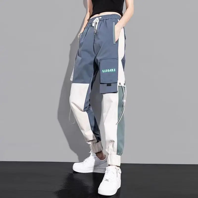 Women's Cargo Joggers with Contrast Panels and Printed Tab Styles