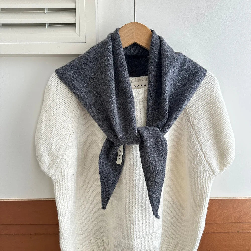 Solid Knitted Triangle Scarf with Tieable Pointed Corners