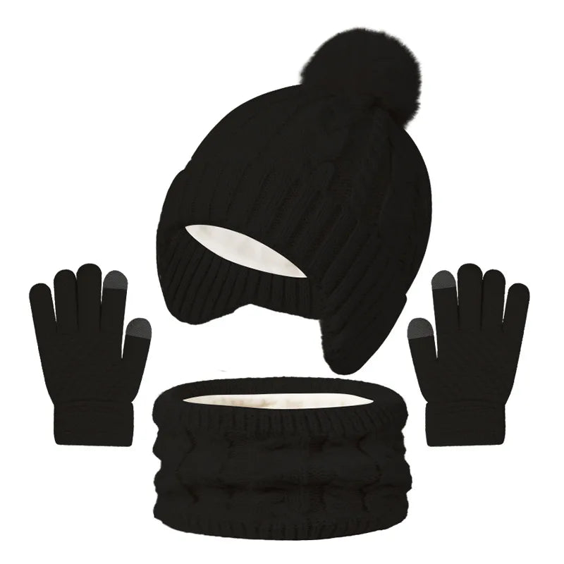 Children's Knitted Beanie Hat Scarf and Gloves Set for Winter Wear