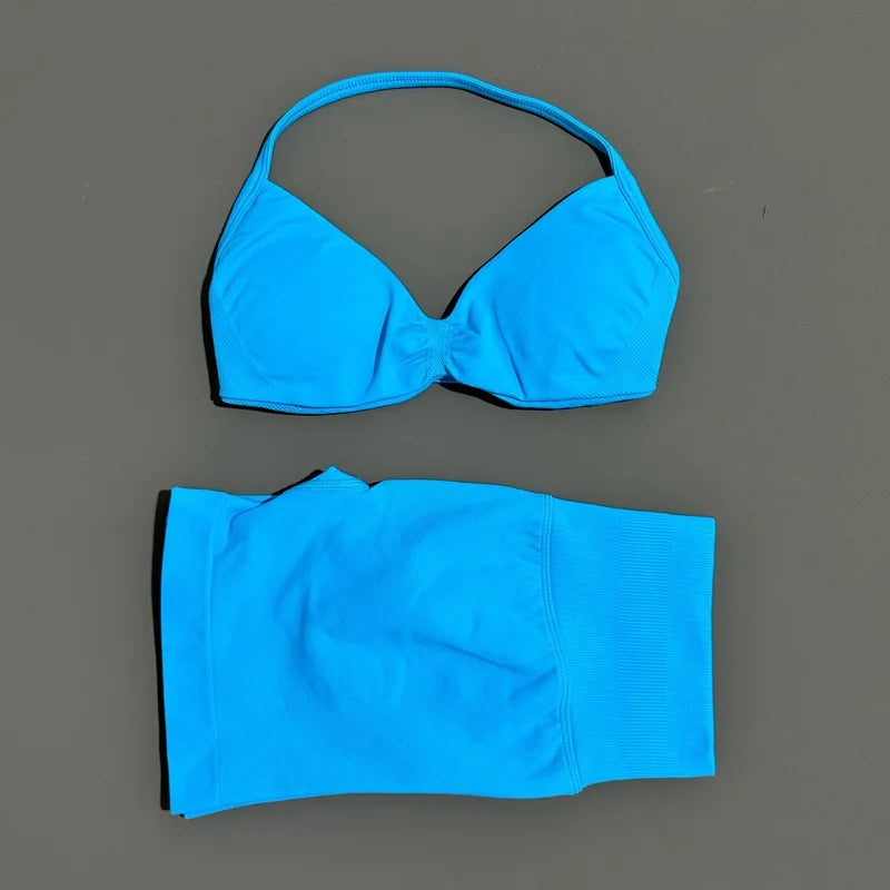 Women's Twist Front Bra And Shorts Yoga Set