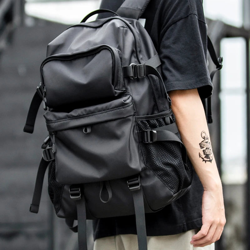 Men's Multi-Pocket Laptop Backpack with Buckle Details and Size Options
