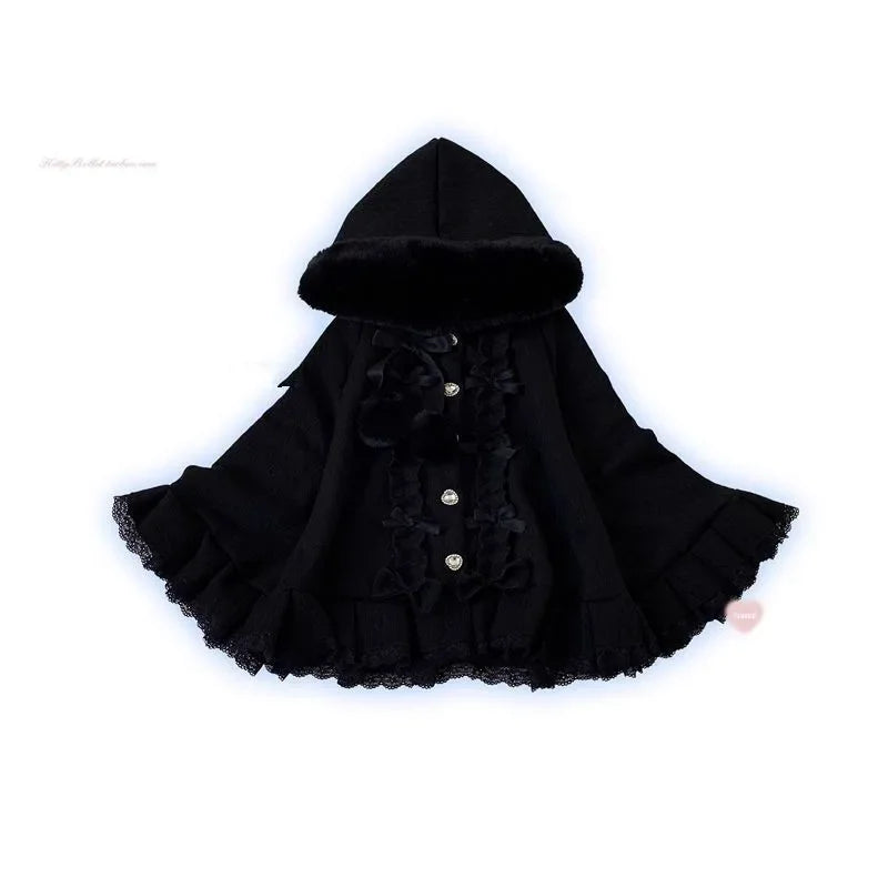 Hooded Bow Ruffle Cape for Layering over Outfits