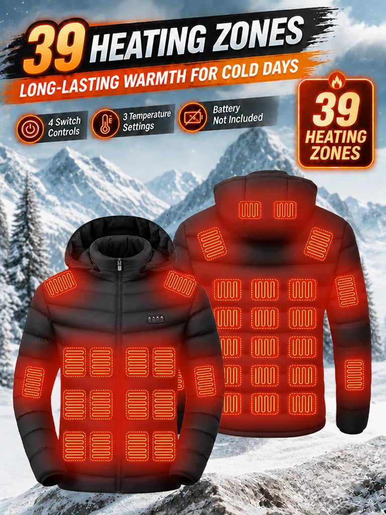 USB Heated Hooded Full Zip Long Sleeve Outdoor Jacket