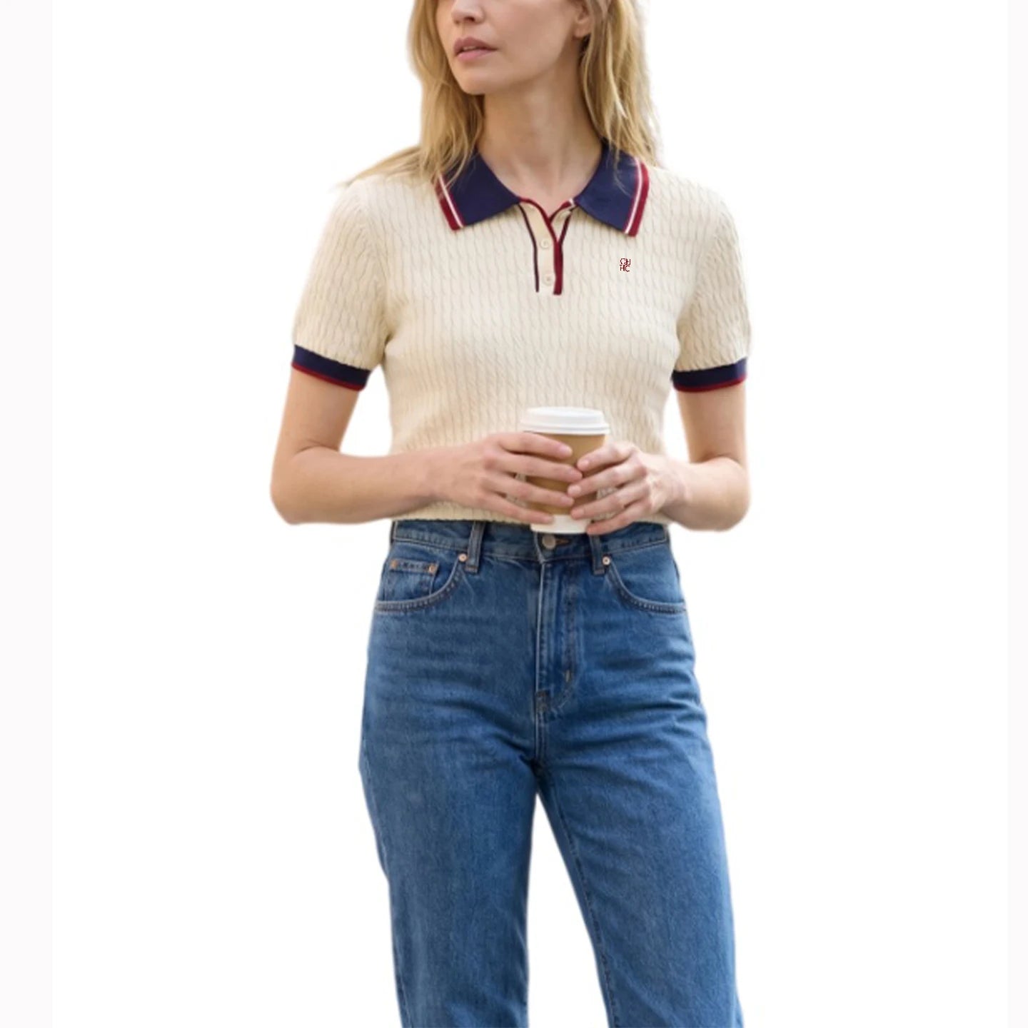 Women's Contrast Trim Short Sleeve Knit Polo Shirt