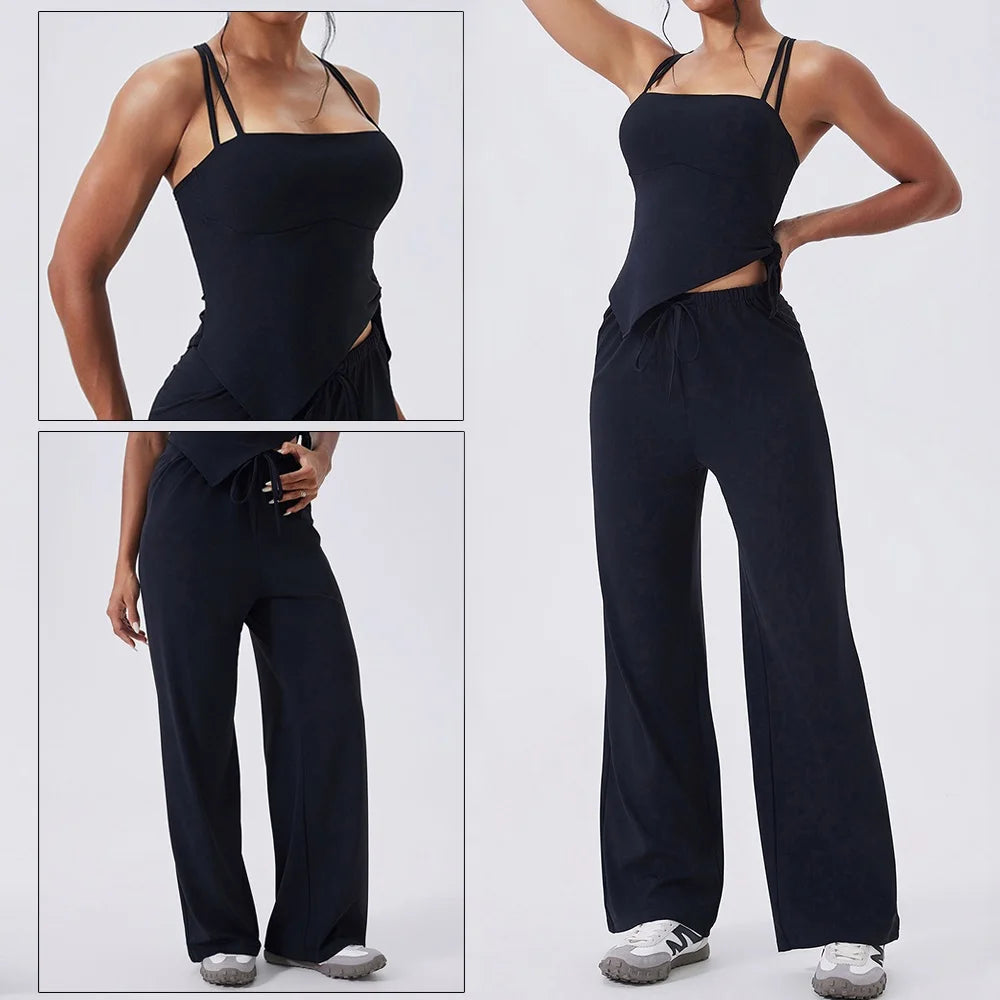 Women's Sleeveless Crop Top and Pants Workout Set