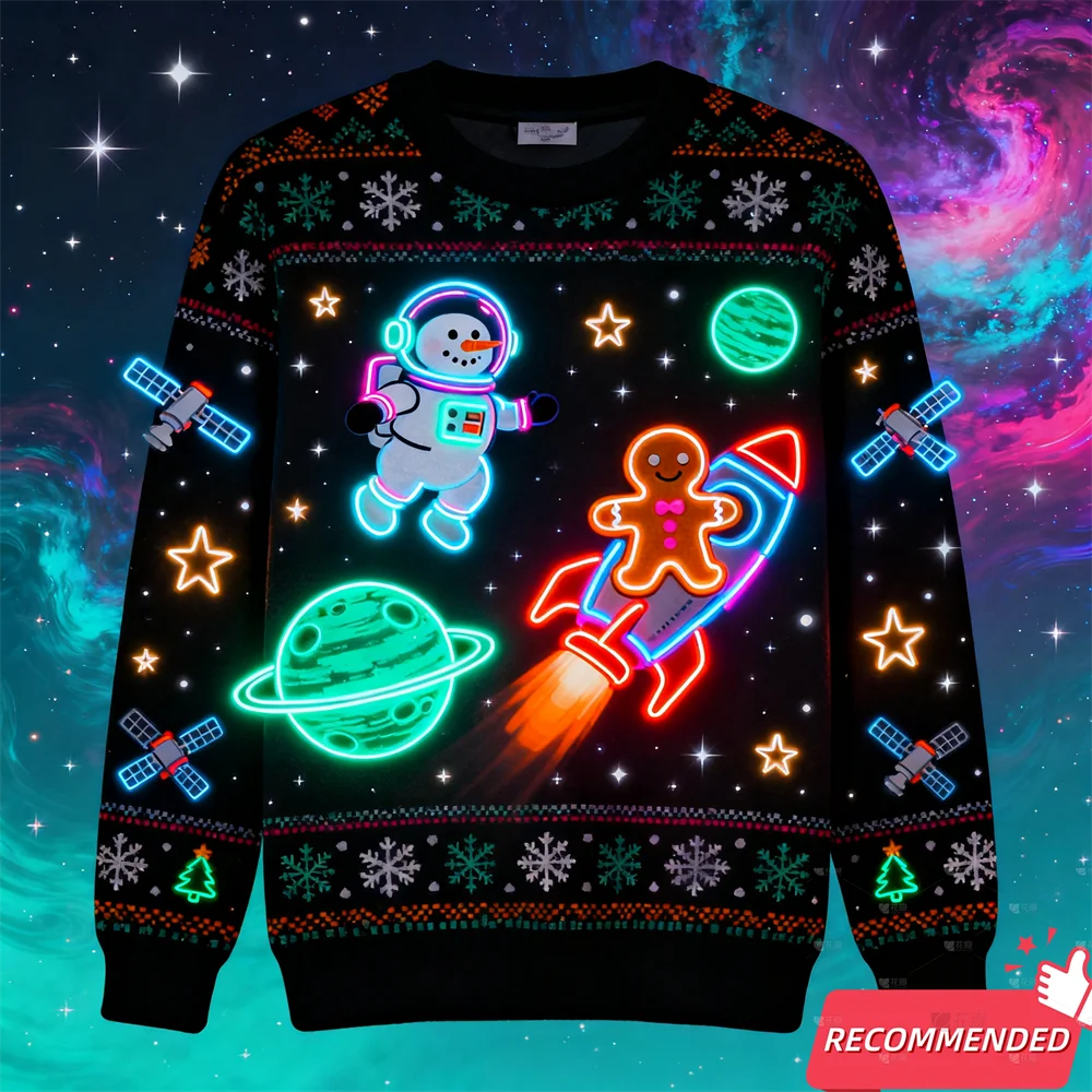 Neon-Effect Christmas Graphic Crewneck Sweatshirt