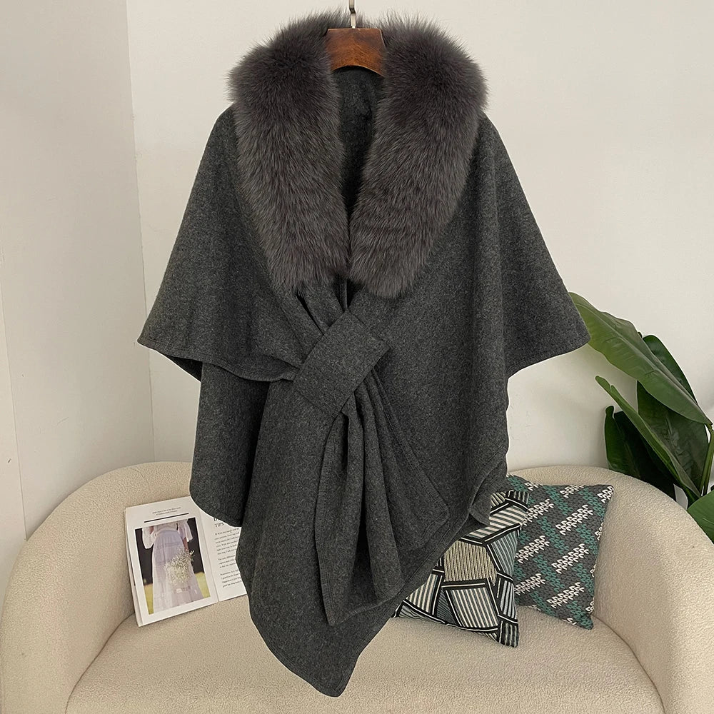 Plush Collar Tie Front Cape for Layering over Outfits
