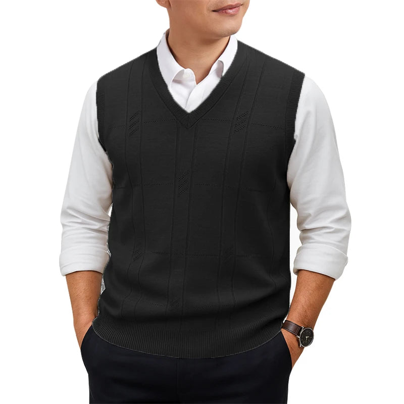 Men's V Neck Rib Panel Knit Vest