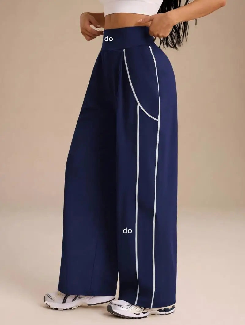 Women's High Waist Wide Leg Workout Pants with Contrast Seam Details