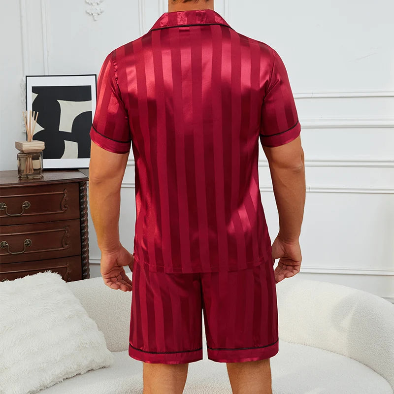 Men's Satin Look Short Sleeve Shirt and Shorts Pajama Set