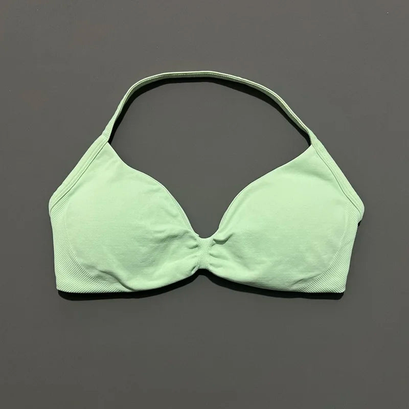 Women's Ruched Halter Neck Sports Bra
