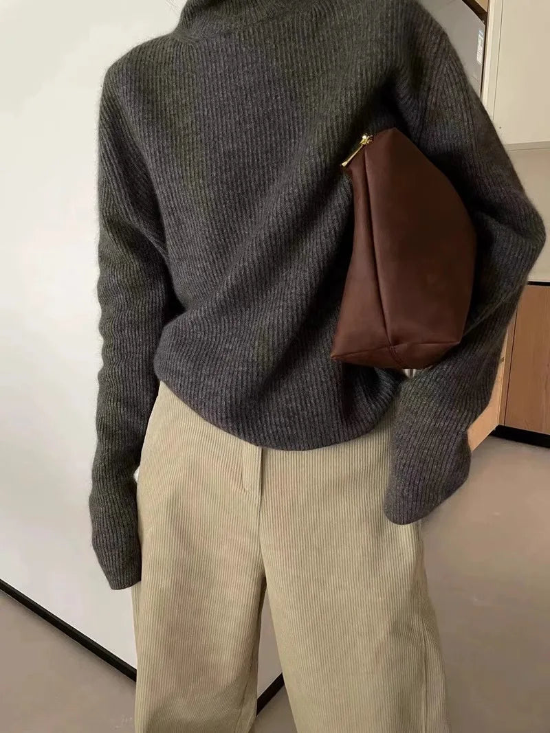 Foreign style autumn and winter turtleneck 100% pure cashmere sweater women lazy loose thick jumper knitted wool base shirt