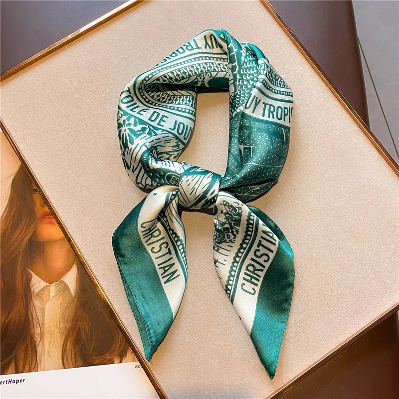 Letter Print Square Scarf with Patterned Border Design