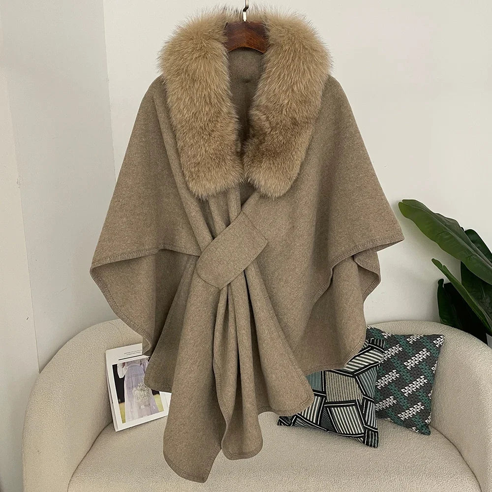Plush Collar Tie Front Cape for Layering over Outfits