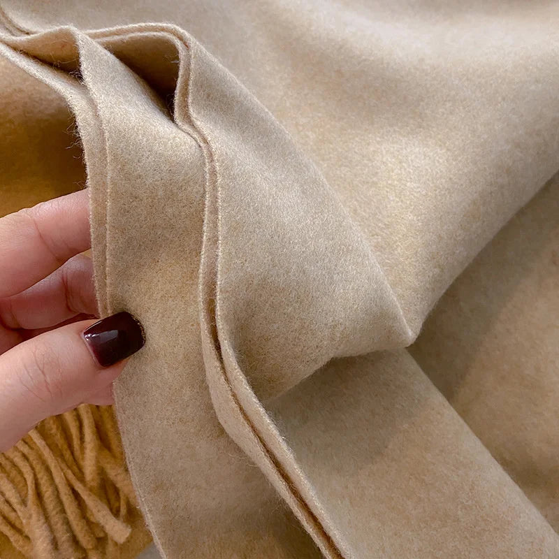 Solid Long Fringed Scarf for Draped Neck Styling
