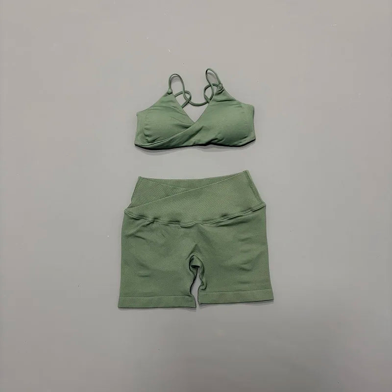 Women's Strappy Bra And Shorts Yoga Set For Workout Outfits