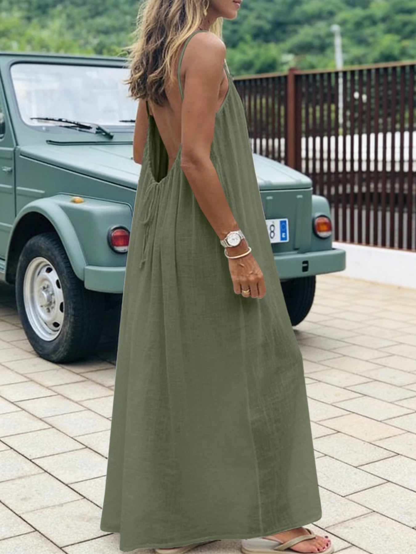 Women's Loose V Neck Spaghetti Strap Maxi Dress For Casual Outfits